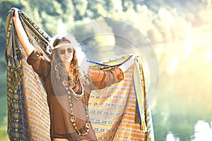 Pretty free hippie girl with a cloth - Vintage effect photo