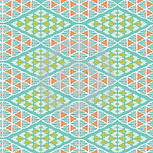 Pretty geometric daisy diamond damask pattern. Seamless repeating.