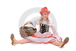 pretty girl as Little Red Cap on white background