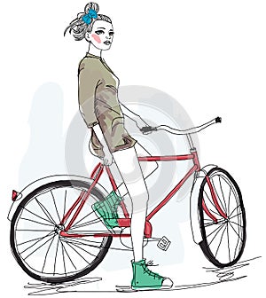 Pretty girl and bike