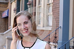 Pretty girl calling by phone photo