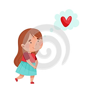 Pretty Girl Character Walking and Dreaming Vector Illustration