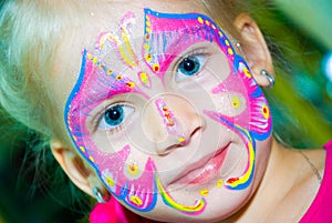 Pretty Girl Child with face painting. Make up.