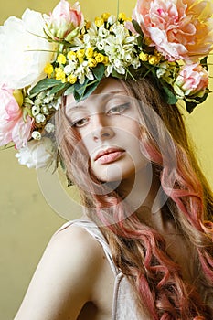 Pretty girl with flower crown on head