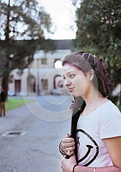 Pretty girl going to college.