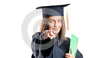 Pretty girl holding diploma. isolated