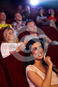 Pretty girl in multiplex movie theater