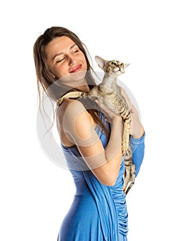 Pretty girl in night dress with cat