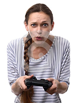 Pretty girl playing computer game