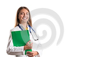 Pretty girl posing as a nurse/doctor. isolated