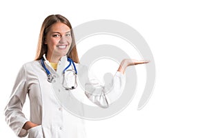 Pretty girl posing as a nurse/doctor. isolated