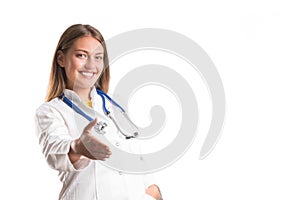 Pretty girl posing as a nurse/doctor. isolated