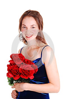 Pretty girl with red roses.