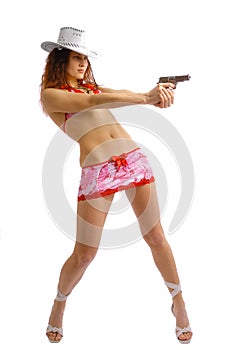 Pretty girl shooting with a gun