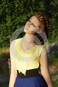 Pretty Girl in Sleeveless Sundress Outdoors photo