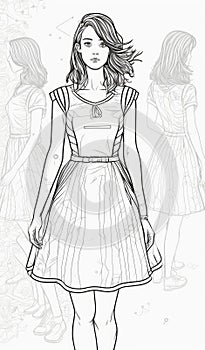 a pretty girl standing image on a coloring book generative AI