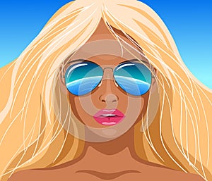 Pretty girl in sunglasses. Vector illustration.