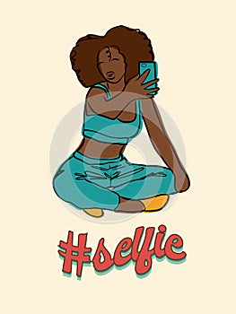 Pretty girl taking selfies, photography vector illustration