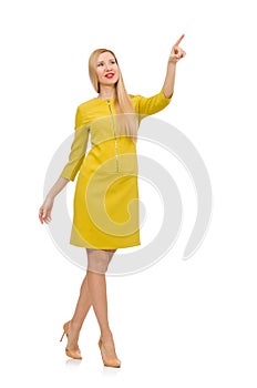 Pretty girl in yellow dress isolated on white