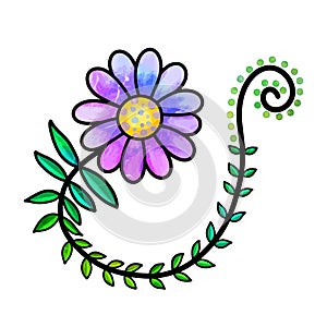 Pretty Hand Drawn Lilac Swirly Doodle Flower