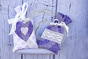 Pretty hand-sewn fabric bags with lavender flowers