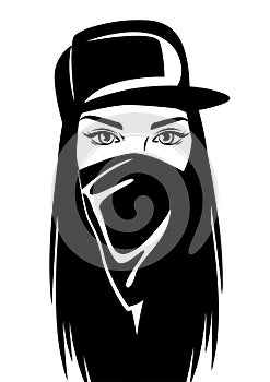 Pretty hip hop swag girl face. Vector Illustration