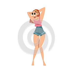 Pretty Hippie Woman Character, Girl Wearing Retro Style Clothing Happily Dancing at Disco Party Cartoon Vector