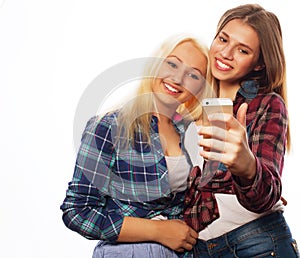 Pretty hipster girls taking selfie.