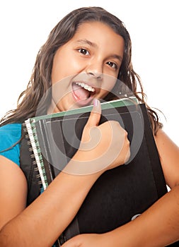 Pretty Hispanic Girl with Books and Backpack