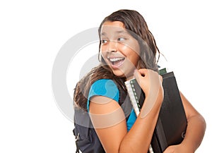 Pretty Hispanic Girl with Books and Backpack