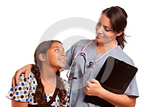 Pretty Hispanic Girl and Female Doctor Isolated