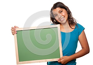 Pretty Hispanic Girl Holding Blank Chalkboard