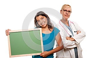 Pretty Hispanic Girl Holding Blank Chalkboard