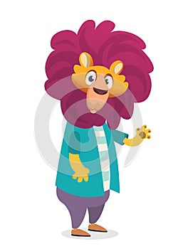Pretty human-look. Isolated cartoon: teenage fashion hipster lion. Flat vector illustration
