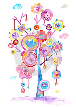 Pretty Illustration of an Abstract Blooming Tree