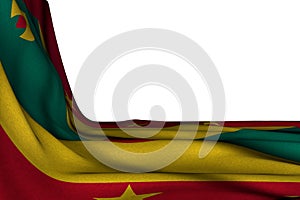 Pretty independence day flag 3d illustration - isolated mockup of Grenada flag hanging diagonal on white with free place for text