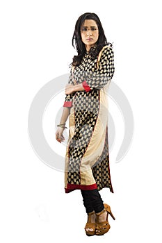 Pretty Indian female model girl wearing a traditional kurti