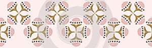 Pretty indian floral bloom border pattern. Seamless repeating. Hand drawn