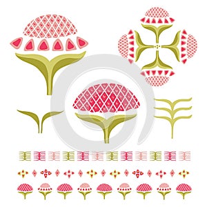 Pretty indian floral bloom motif set. Hand drawn ornate vector illustration