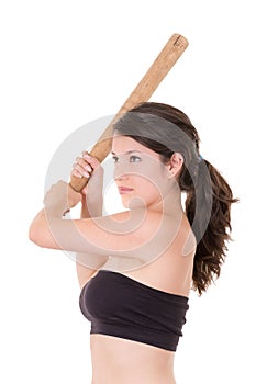 Pretty lady with a baseball bat, isolated on white