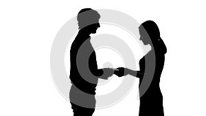 Pretty lady receiving present from boyfriend, romantic relationship, silhouette