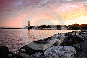 pretty landscape of Saint-Georges-de-Didonne and its famous lighthouse at sunset photo