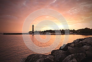 pretty landscape of Saint-Georges-de-Didonne and its famous lighthouse at sunset photo