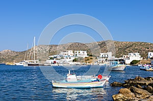 Pretty little fishing boats in the harbor of Lipsi island, Dodecanese, Greece