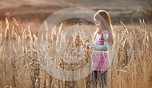 Pretty little girl in an autumn field