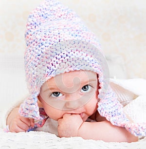 Pretty little girl. Close-up in the studio