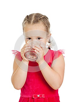 Pretty little girl drinking water from glass