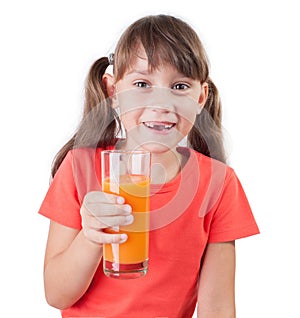 Pretty little girl with a glass of juice