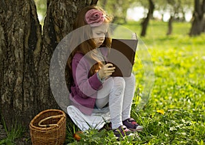 Pretty little girl reads book