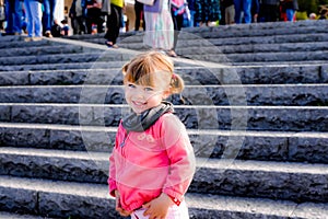 Pretty little girl visiting the city of bergen in norway